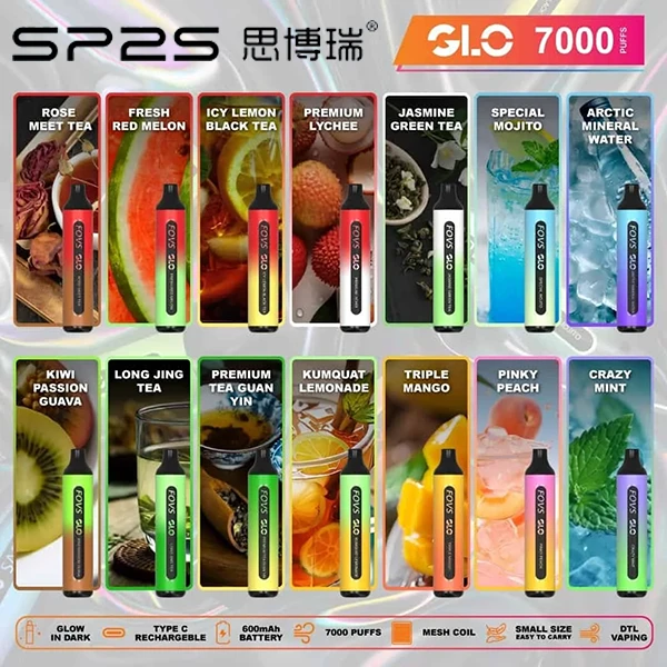 SP2S GLO 7000口拋棄式電子煙｜新品爆款｜一次性大容量｜多種口味現貨
